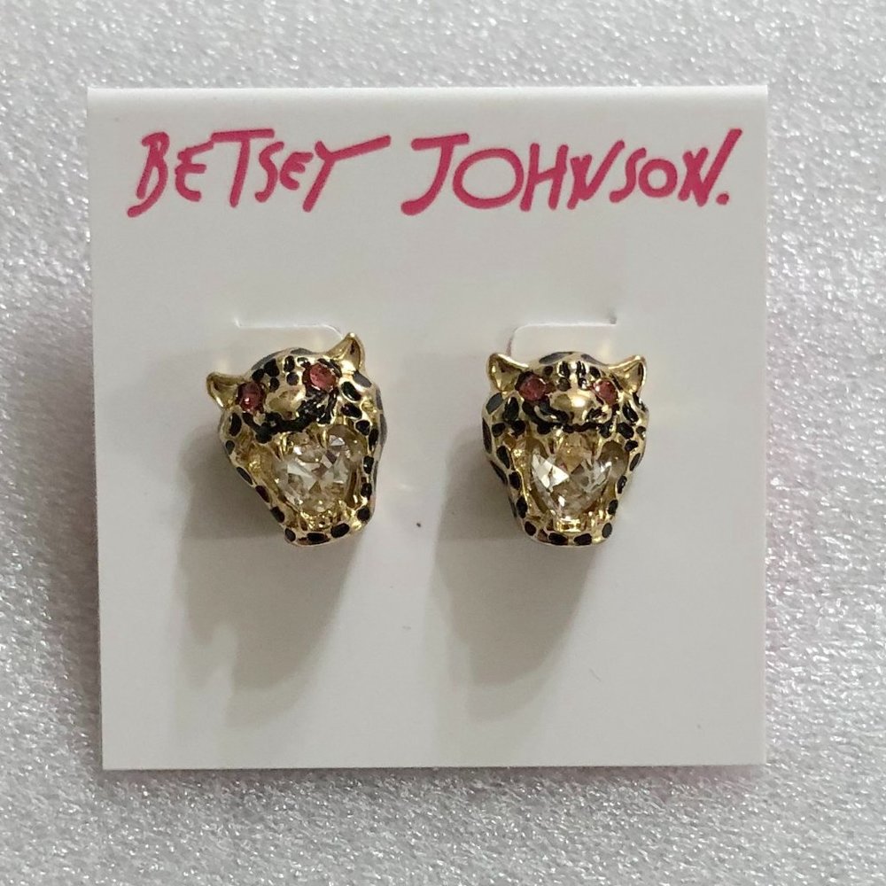 BETSEY JOHNSON Jaguar Cheetah Cubic Zirconia Stud Earrings - Picture 2 of 5